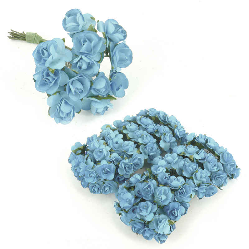 1cm Mini Roses - Bright Blue  (12pk)